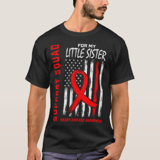 Womens Red Little Sister Heart Disease Awareness F T-Shirt
