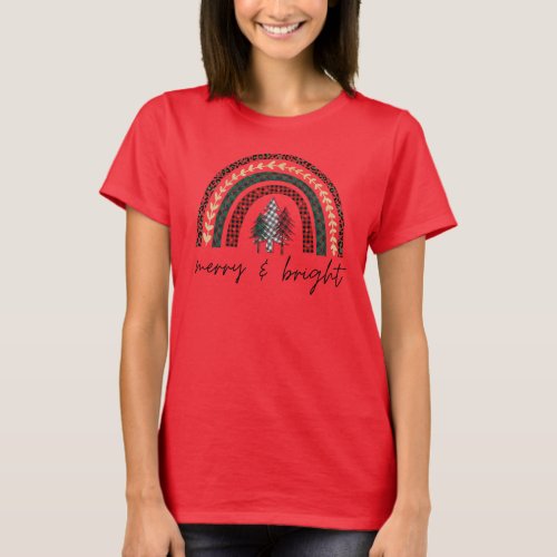 Womens Red Merry and Bright Christmas T_Shirt