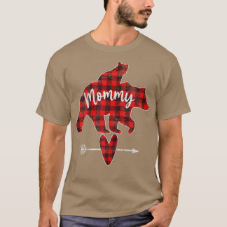 Womens Red Plaid Mommy Bear, Red Buffalo Plaid Mom T-Shirt