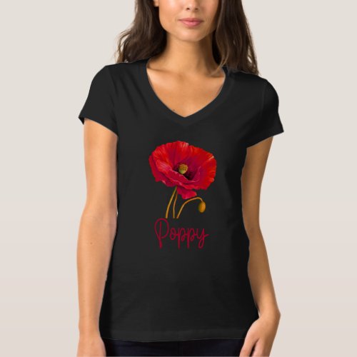 Womens Red Poppy Flower T_Shirt