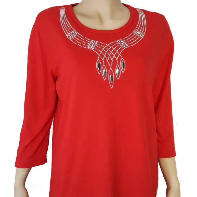 Women's Red Rhinestone Embellished T Shirt | Zazzle