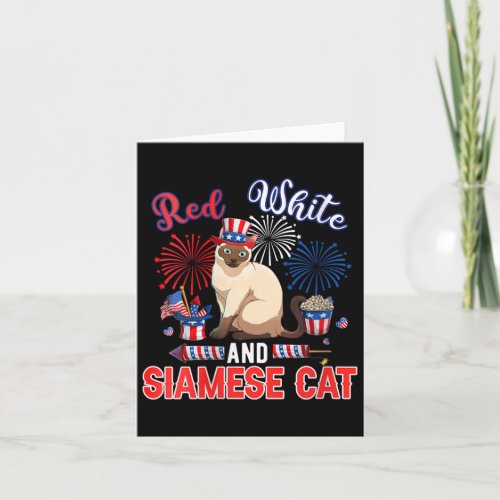 Womens Red White And Siamese Cat 4th Of July Funny Card