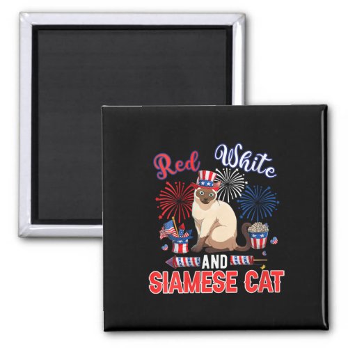 Womens Red White And Siamese Cat 4th Of July Funny Magnet