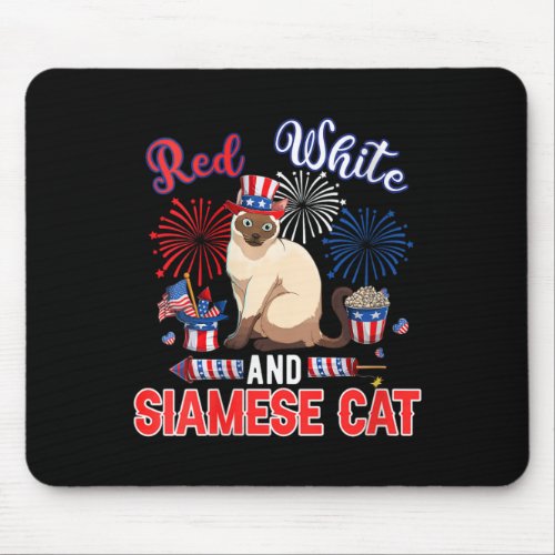 Womens Red White And Siamese Cat 4th Of July Funny Mouse Pad