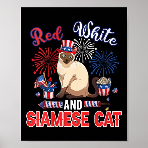 Womens Red White And Siamese Cat 4th Of July Funny Poster