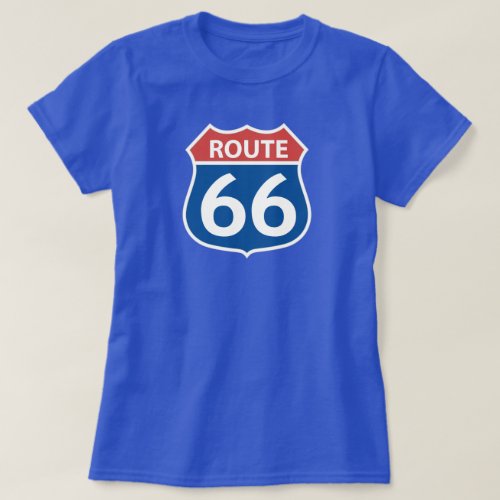 Womens Red White Blue ROUTE 66 Road Sign  T_Shirt