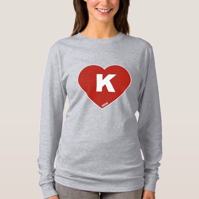 Women's Red & White K-Heart long sleeve t-shirt (Front)