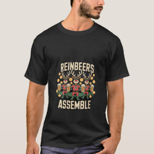 Womens Reinbeers Assemble Funny Drinking Reindeer T-Shirt