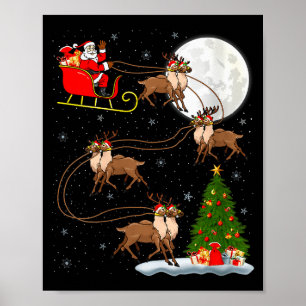 Womens Reindeer Santa Sleigh Flying Funny Magical  Poster