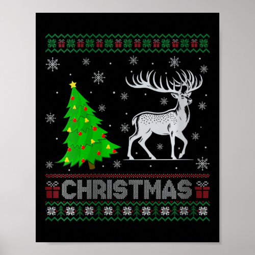 Womens Reindeer Xmas Tree Lighting Ugly Christmas  Poster