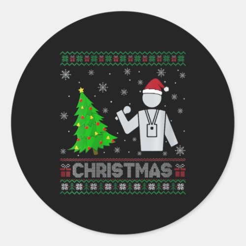 Womens Reporter Xmas Tree Lighting Ugly Christmas  Classic Round Sticker