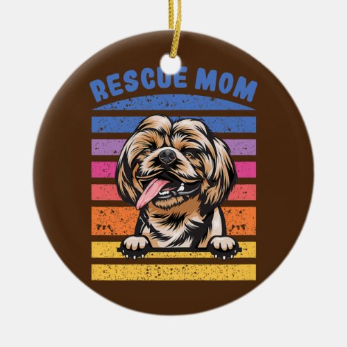 Womens Rescue Mom Shih Tzu Dog Mom  Ceramic Ornament