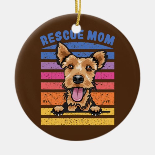 Womens Rescue Mom Welsh Terrier Dog Mom  Ceramic Ornament