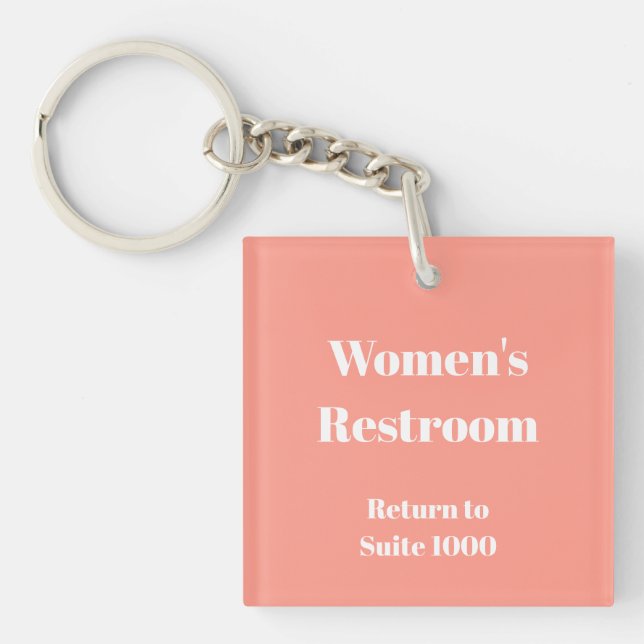 Women's Restroom Return Suite Number Peachy Pink Keychain (Front)
