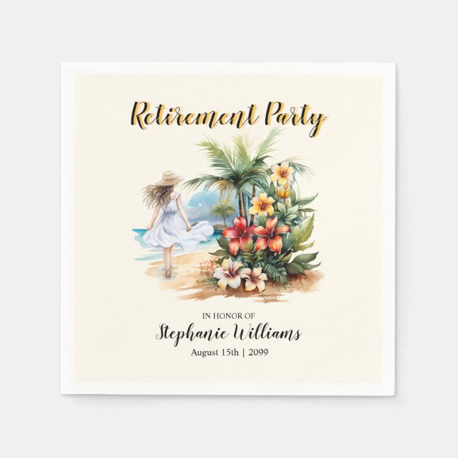 Women's Retirement Beach Aloha Flowers Party Napkins (Front)