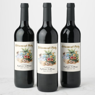 Women's Retirement Beach Aloha Flowers Party Wine Label