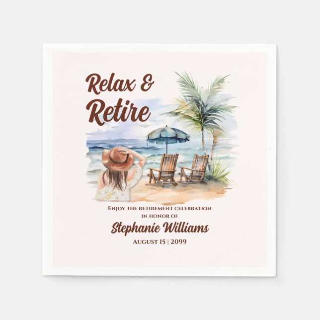 Women's Retirement Beach Chair Themed Party Napkins (Front)