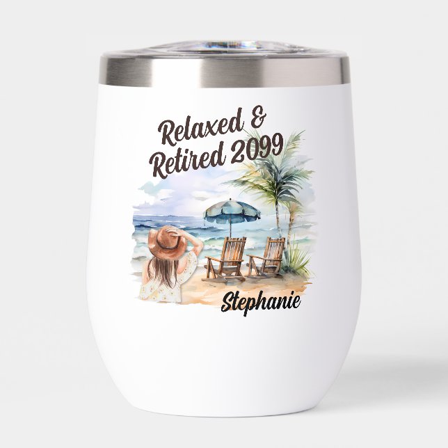 Women's Retirement Beach Chair  Thermal Wine Tumbler (Front)