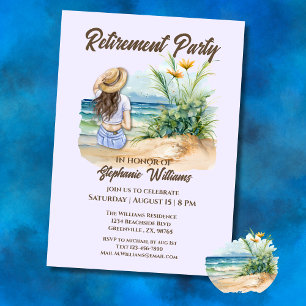 Women's Retirement Beach Theme Elegant Woman Invitation