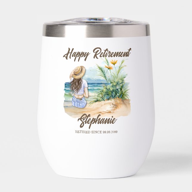 Women's Retirement Beach Theme Elegant Woman Thermal Wine Tumbler (Front)