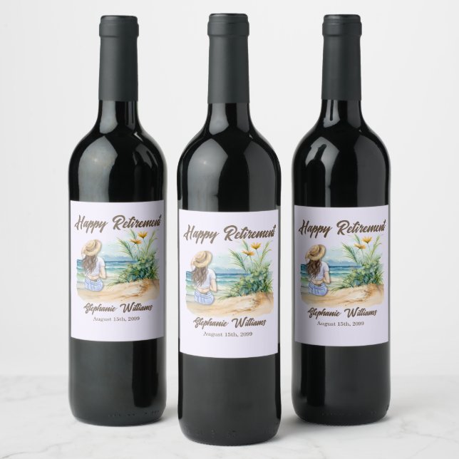 Women's Retirement Beach Theme Elegant Woman Wine Label (Bottles)
