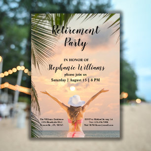 Women's Retirement Beach Themed Sunset Palm Tree Invitation