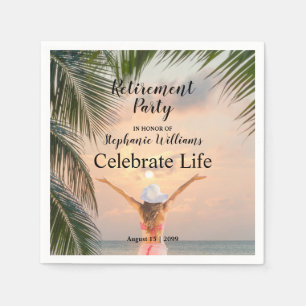 Women's Retirement Beach Themed Sunset Palm Tree Napkins