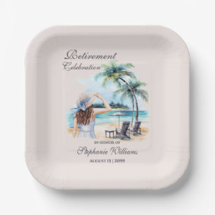 Women's Retirement Beach Themed Watercolor Paper Plates