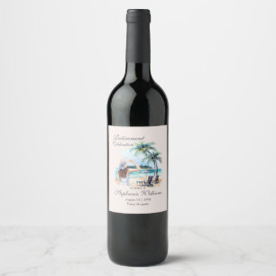 Women's Retirement Beach Themed Watercolor Wine Label