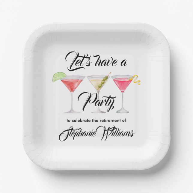 Women's retirement cocktail summer party paper plates (Front)