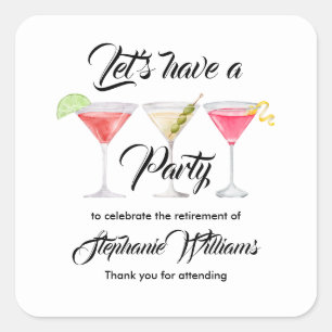 Women's retirement cocktail summer party square sticker