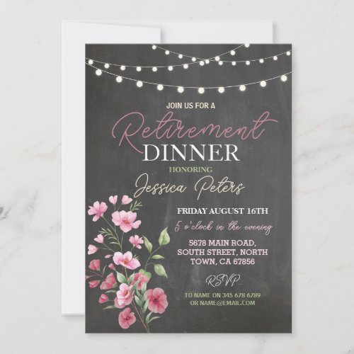 Womens Retirement Dinner Party Pink Floral Invitation