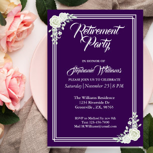Women's Retirement Elegant Purple Floral Party Invitation