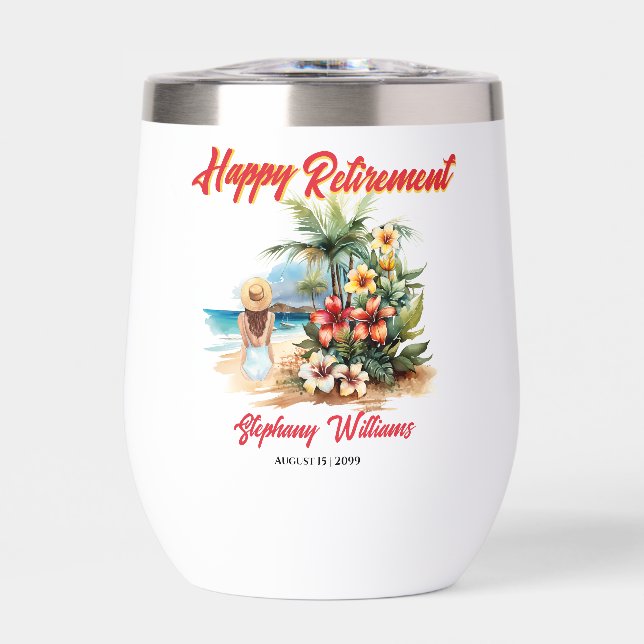 Women's Retirement Party Beach Aloha Woman  Thermal Wine Tumbler (Front)
