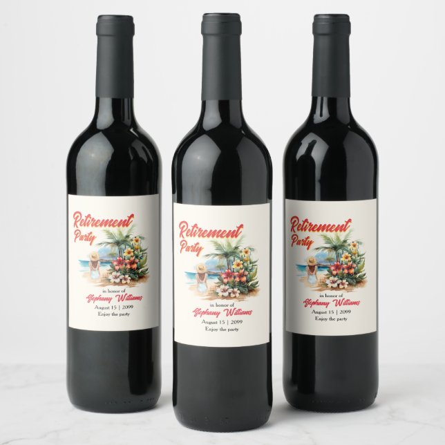 Women's Retirement Party Beach Aloha Woman  Wine Label (Bottles)