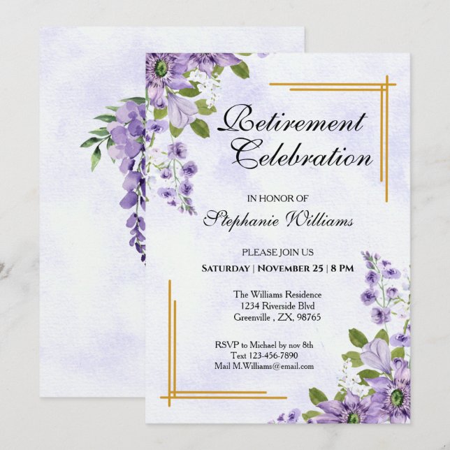 Womens Retirement Party Floral Classic Elegant Invitation (Front/Back)