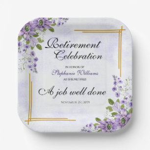 Womens Retirement Party Floral Classic Elegant Paper Plates