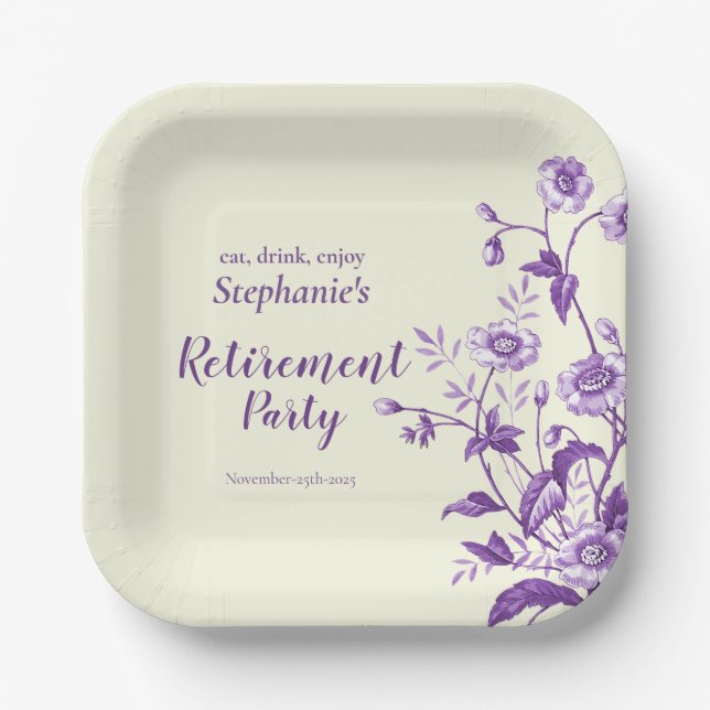 Women's Retirement Party Lavender Wildflower  Paper Plates (Front)