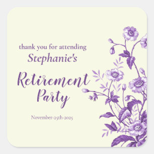 Women's Retirement Party Lavender Wildflower  Square Sticker