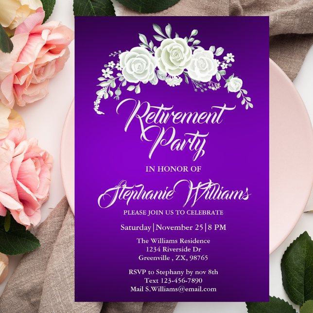 Women's Retirement Party Vintage White Rose  Invitation (Creator Uploaded)