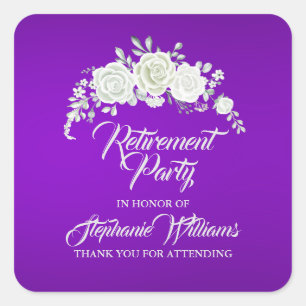 Women's Retirement Party Vintage White Rose Square Sticker