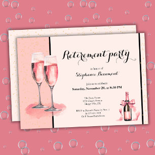 Women's Retirement Pink Cream Champagne Invitation