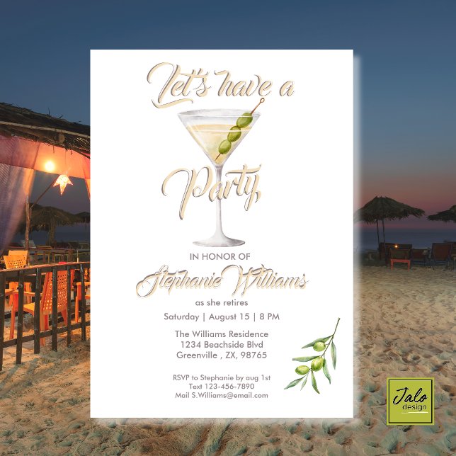 Women's Retirement Summer Cocktail Party Invitation (Creator Uploaded)