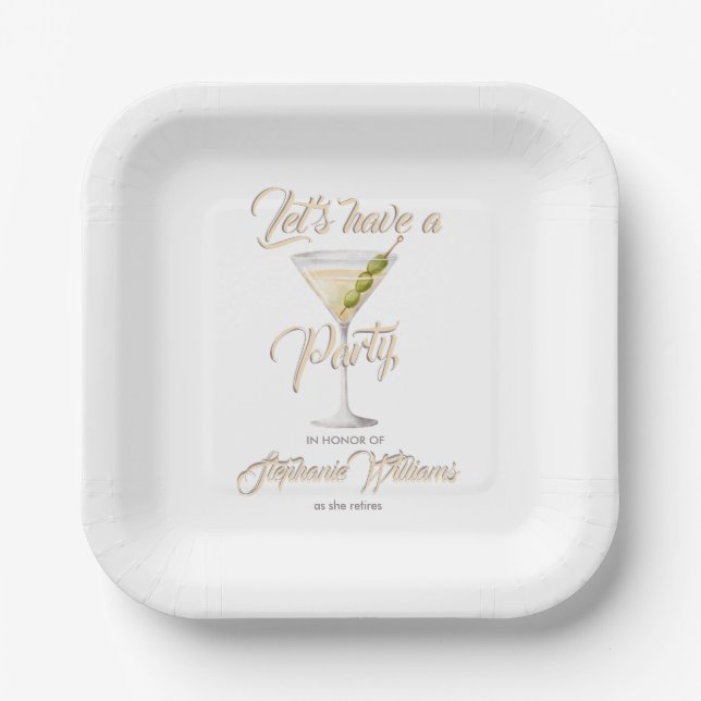 Women's Retirement Summer Cocktail Party Paper Plates (Front)