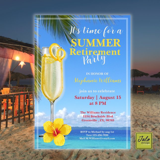 Women's Retirement Summer Ocean Cocktail Party Invitation (Creator Uploaded)
