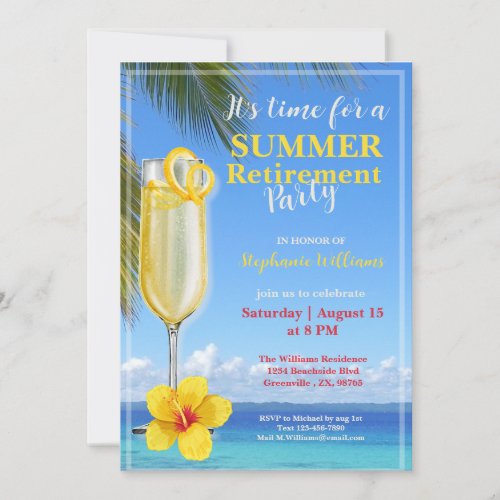 Womens Retirement Summer Ocean Cocktail Party Invitation