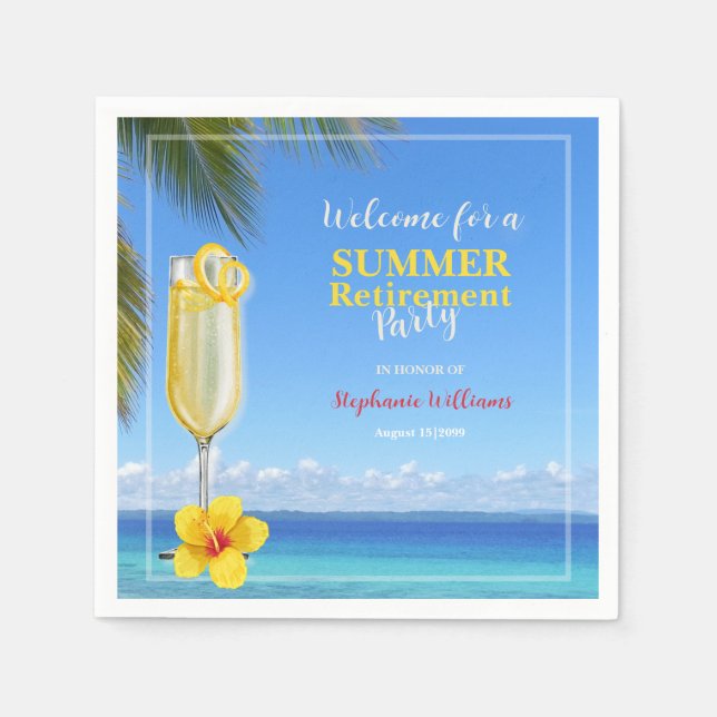 Women's Retirement Summer Ocean Cocktail Party Napkins (Front)