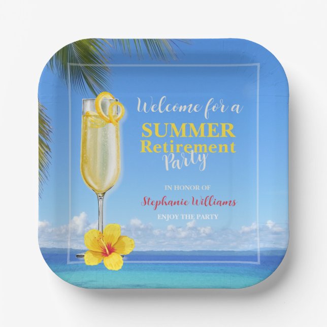 Women's Retirement Summer Ocean Cocktail Party Paper Plates (Front)