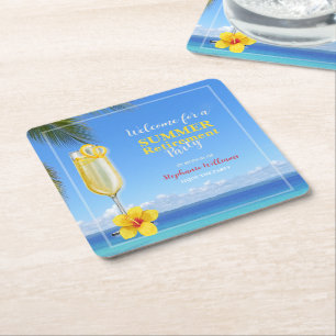 Women's Retirement Summer Ocean Cocktail Party Square Paper Coaster