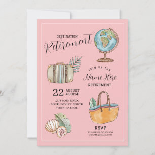 Women's Retirement Travel Party Suitcase Pink Invitation